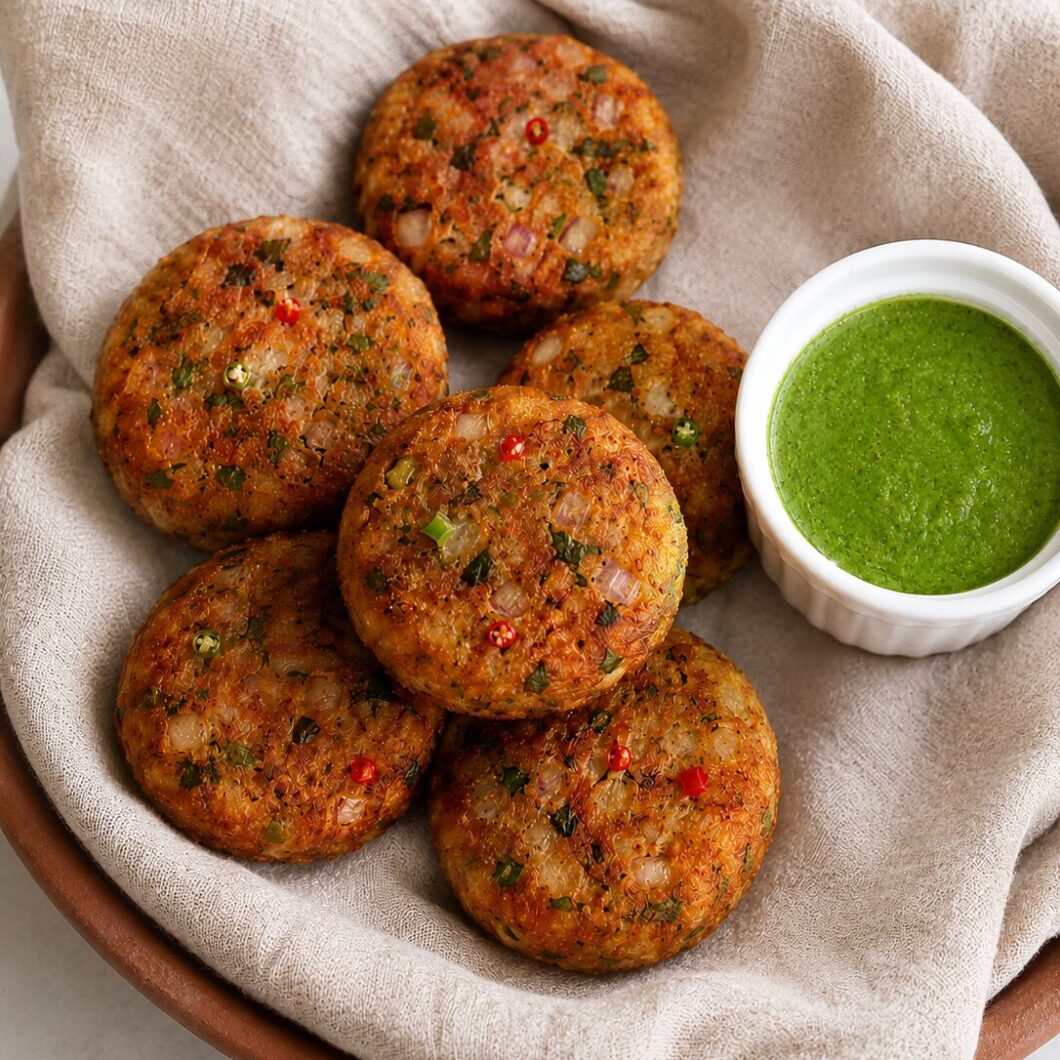 Crispy spiced potato patties are delicious and the perfect snack.