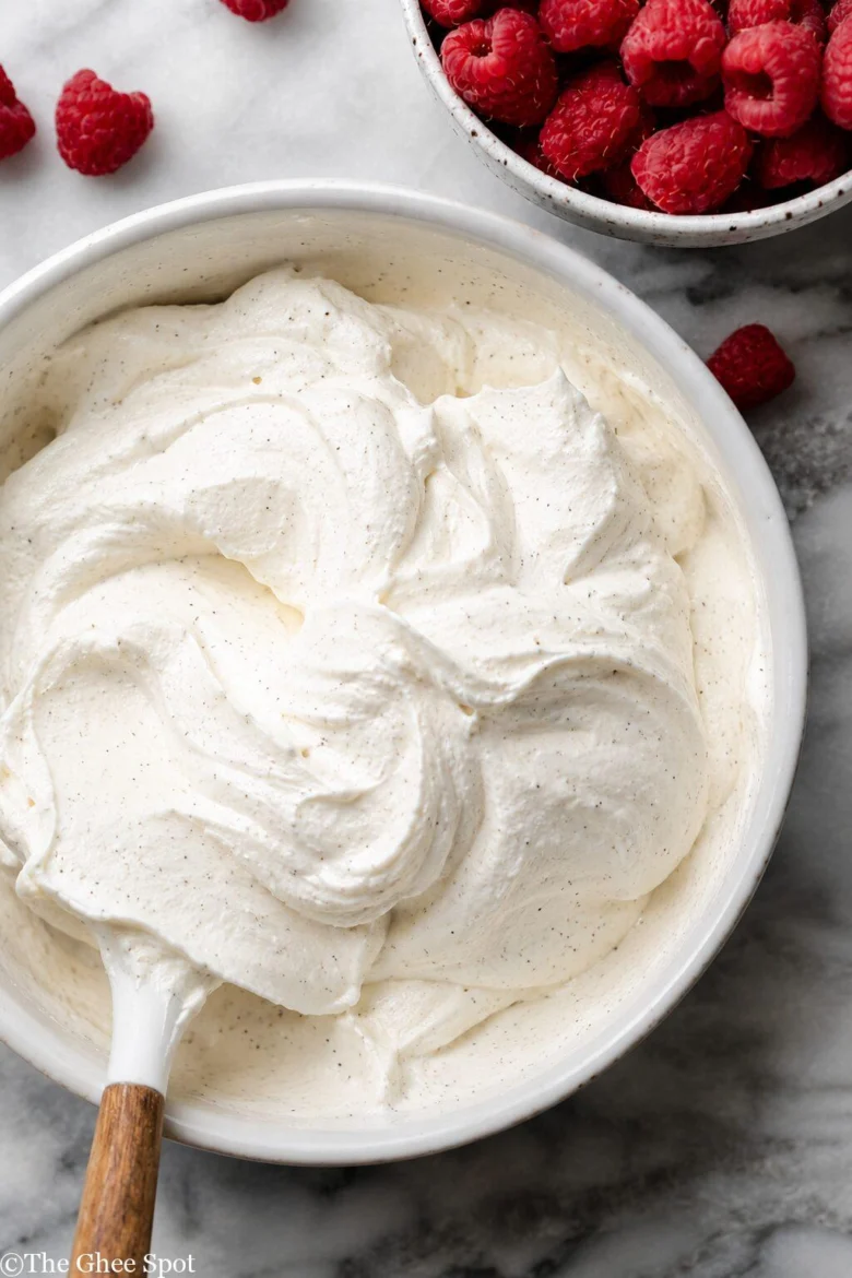 Fresh Chantilly cream with fresh ground cardamom.