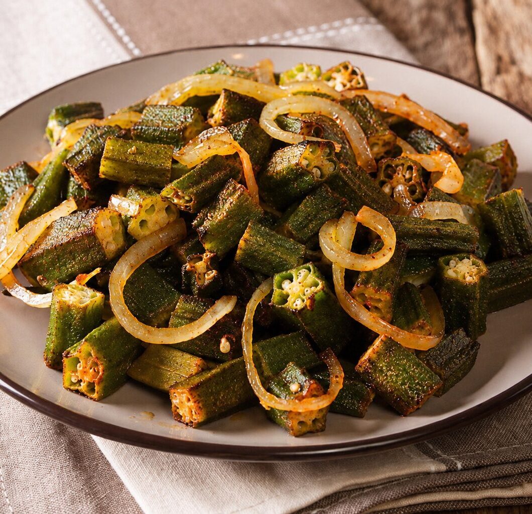 Fried bhindi with onions