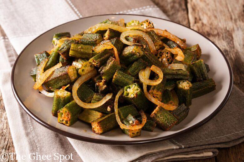 Fried bhindi with onions