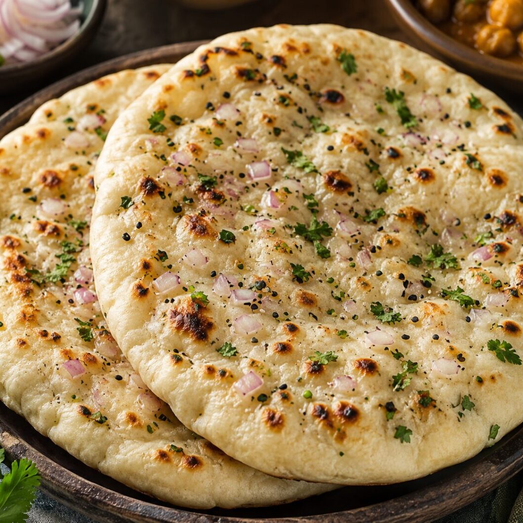 Onion, cilantro, and chili pepper baked into a fluffy leavened flatbread. Kulchas are delicious and easy to make.