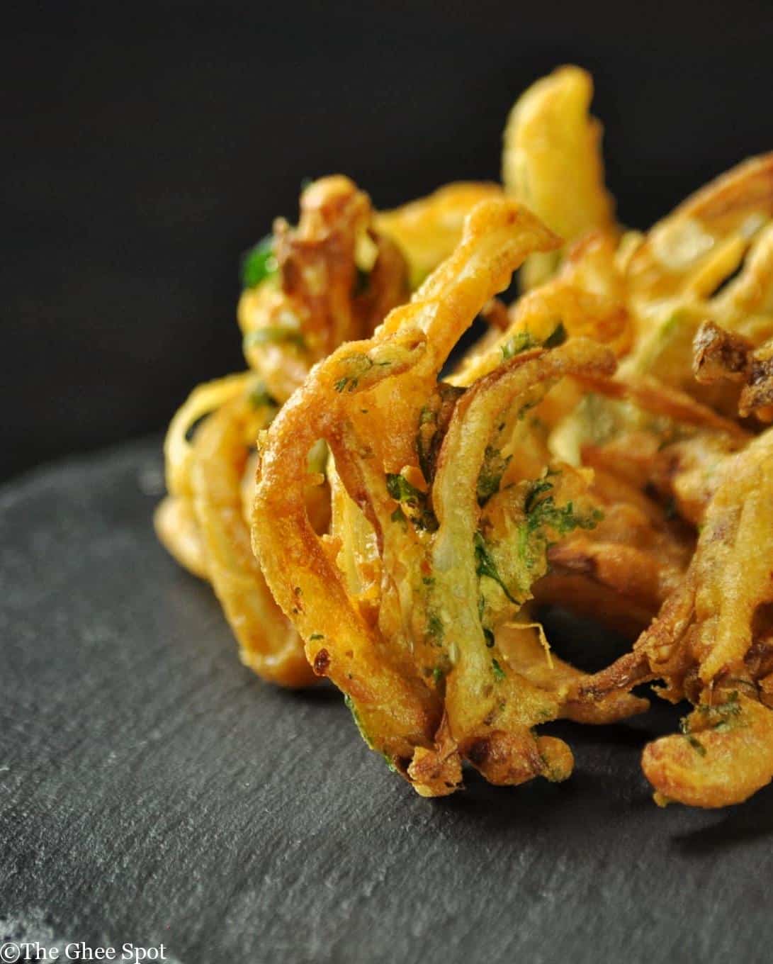 Crisp battered onion pakoras