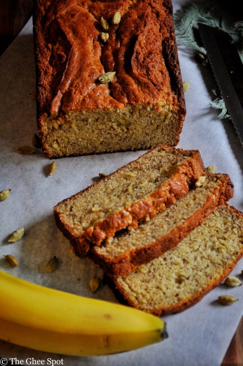 Sweet, aromatic, and soft cardamom banana bread.