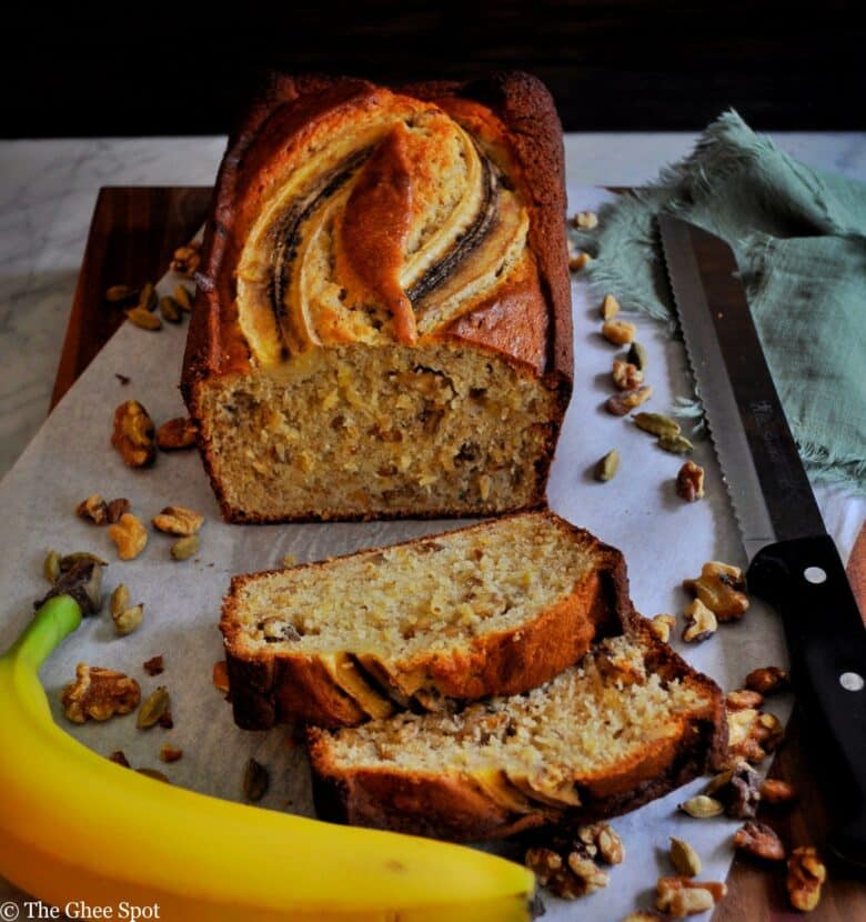 Sweet aromatic ginger and cardamom banana bread