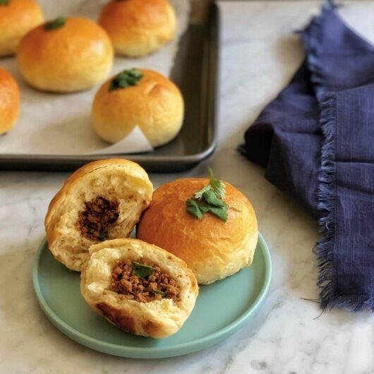 Savory keema in a light fluffy bun.