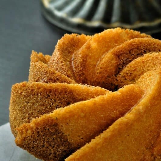 This is a light, airy, spongy, coffee, cocoa, orange, and cardamom bundt cake.