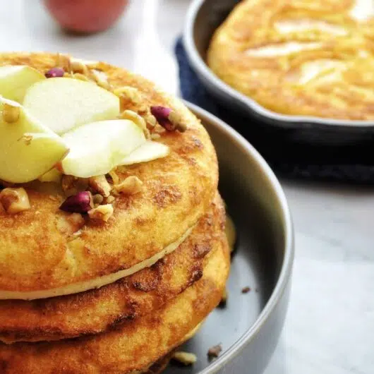 Fluffy, fruity, apple sourdough pancakes are easy, fast, and perfect for brunch