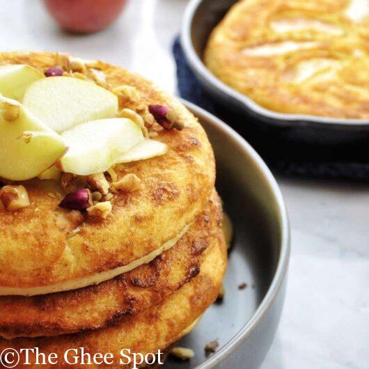 Fluffy, fruity, apple sourdough pancakes are easy, fast, and perfect for brunch