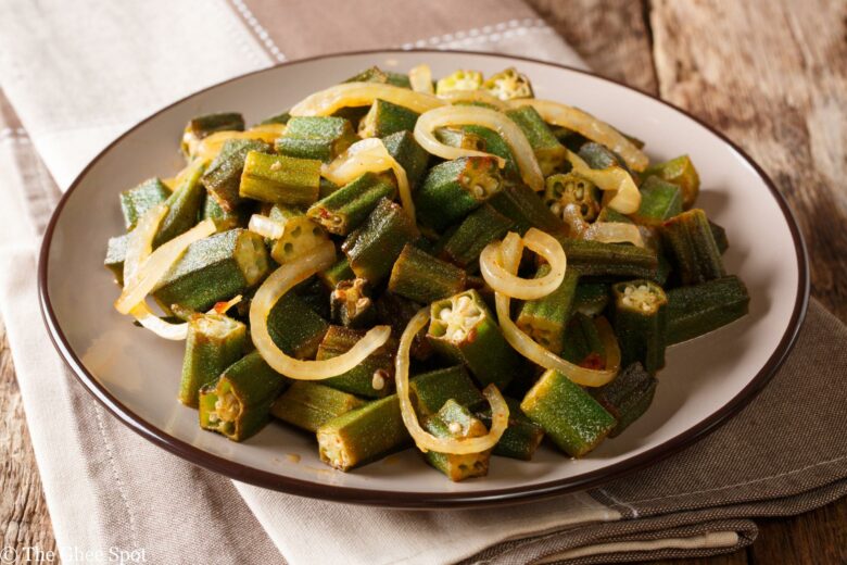 Fried bhindi with onions