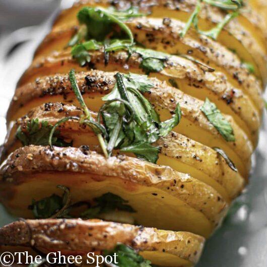 Savory delicious cumin hassleback potatoes