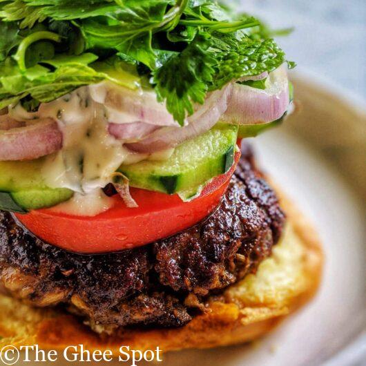Savory and delicious chapli kebab in a burger