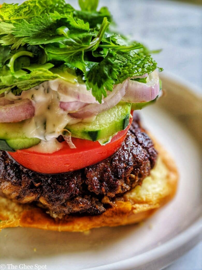 Savory and delicious chapli kebab in a burger