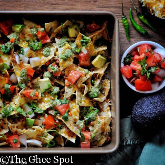 Keema plus mint chutney, tamarind chutney, pico de gallo, and nachos, that's heaven in a tray.