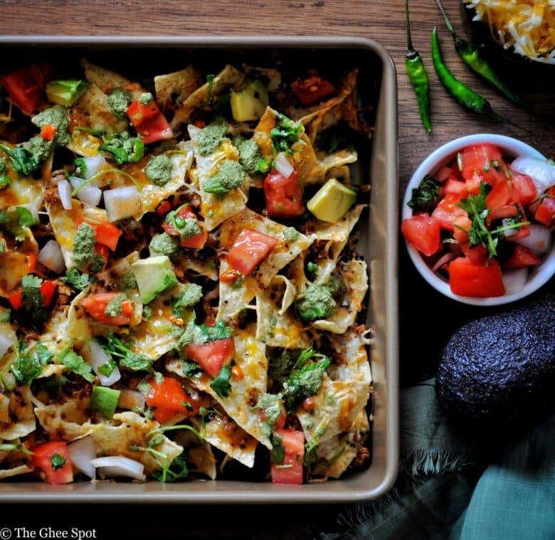 Keema plus mint chutney, tamarind chutney, pico de gallo, and nachos, that's heaven in a tray.