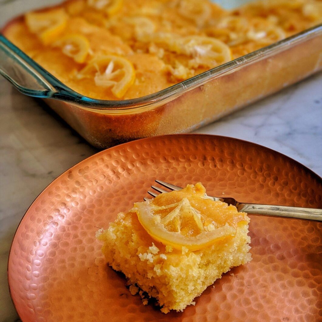 A traditional lemon drizzle traybake