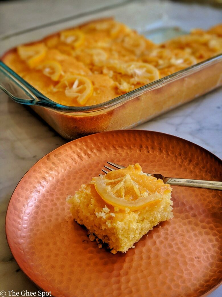 A traditional lemon drizzle traybake