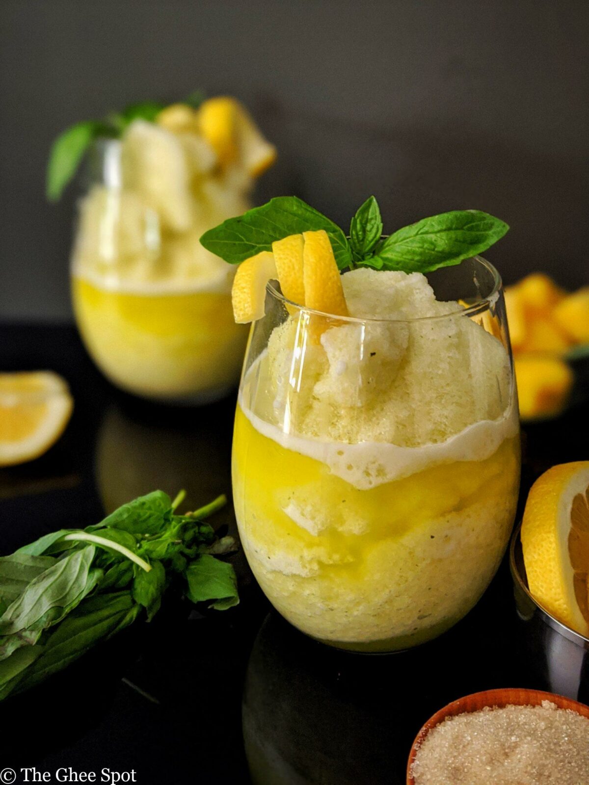 Pineapple basil lemonade slushies.