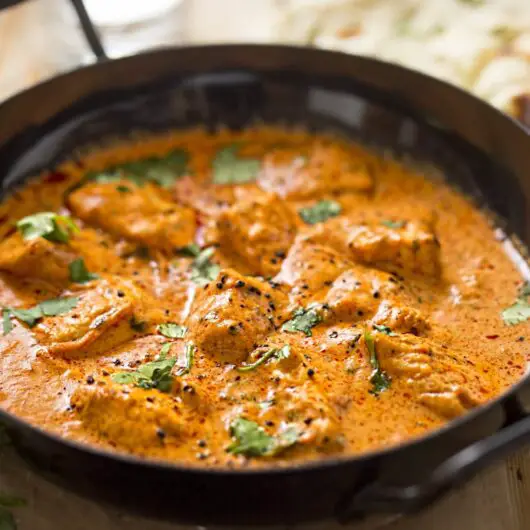 Butter chicken curry with tender chicken breast, cream, and butter