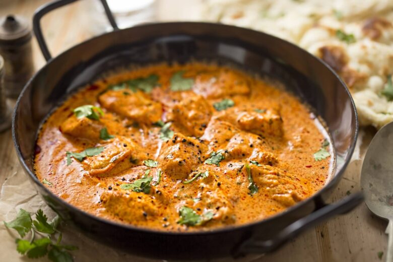 Butter chicken curry with tender chicken breast, cream, and butter