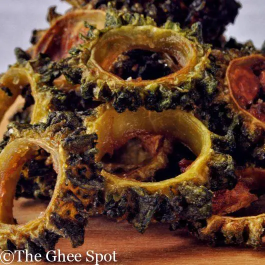 Crispy and delicious air fryer bitter melon chips.
