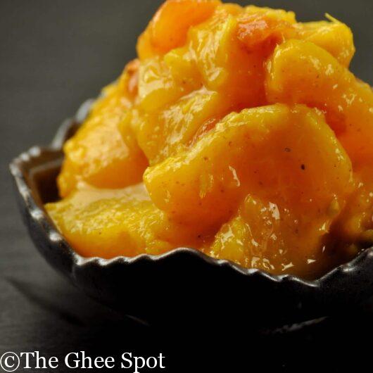 Savory, sweet, and delicious curried peaches.