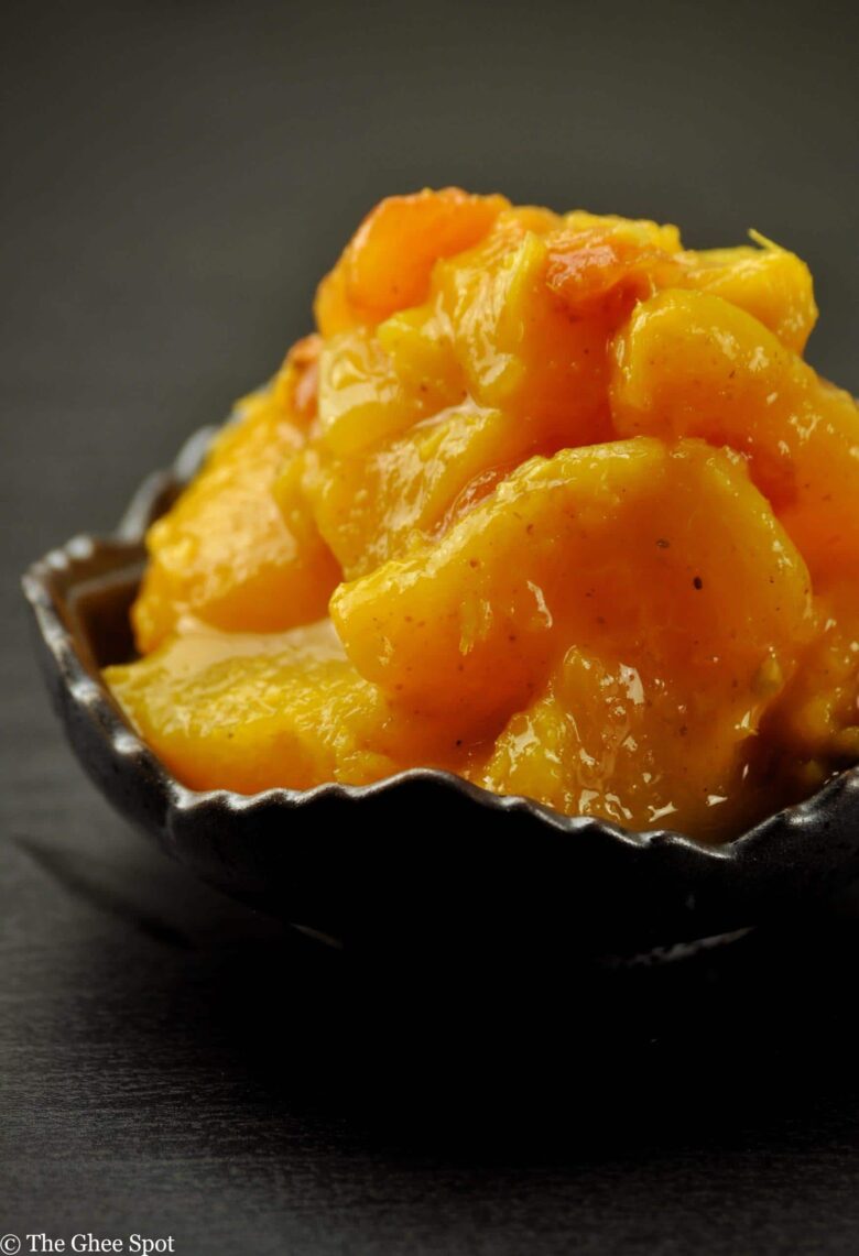 Savory, sweet, and delicious curried peaches.