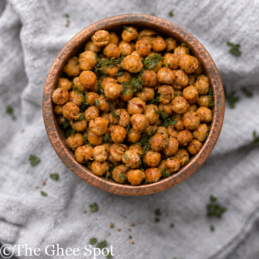 Savory crispy air fried chana with savory Indian spices.