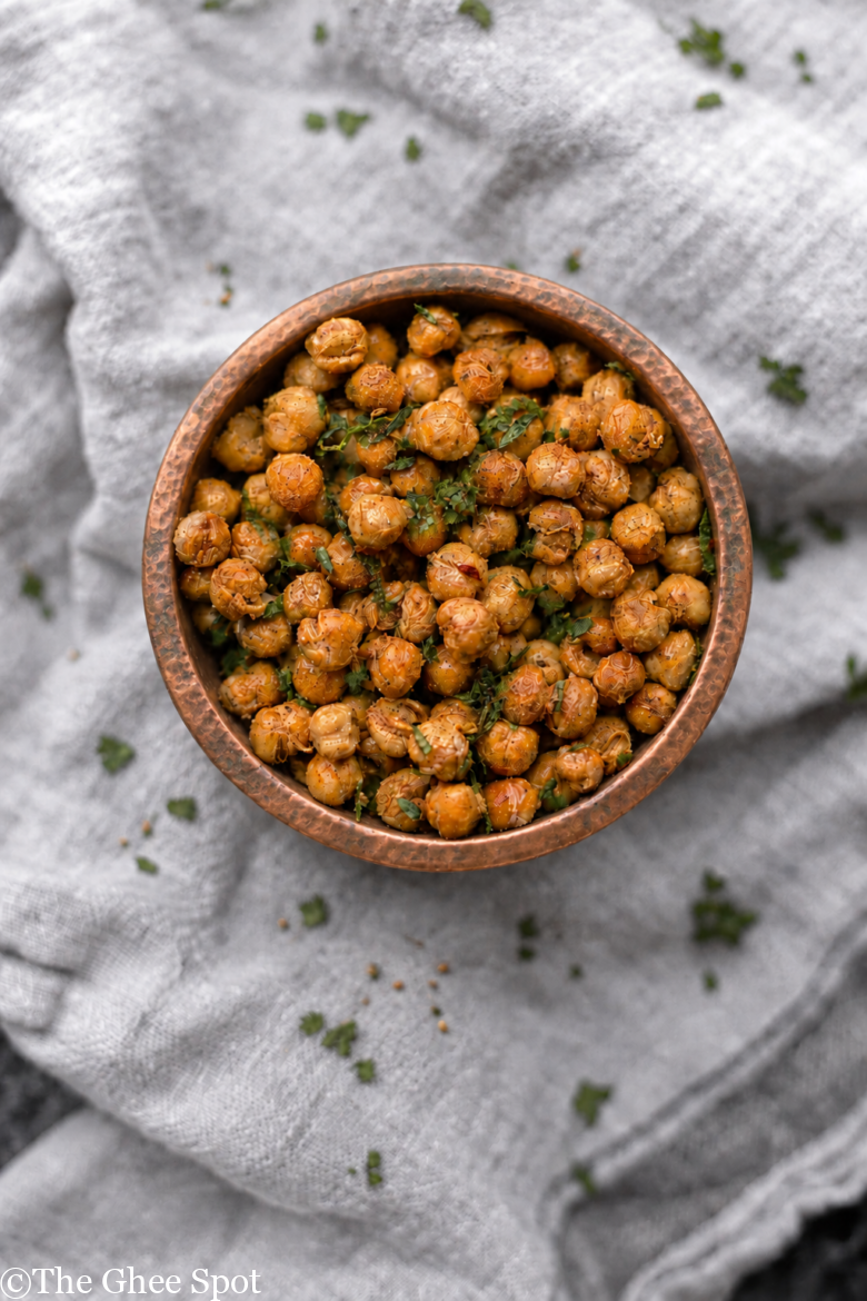 Savory crispy air fried chana with savory Indian spices.