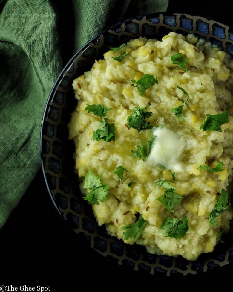 Yellow moong khichdi. Stewed lentils and rice is the perfect coomfort food.