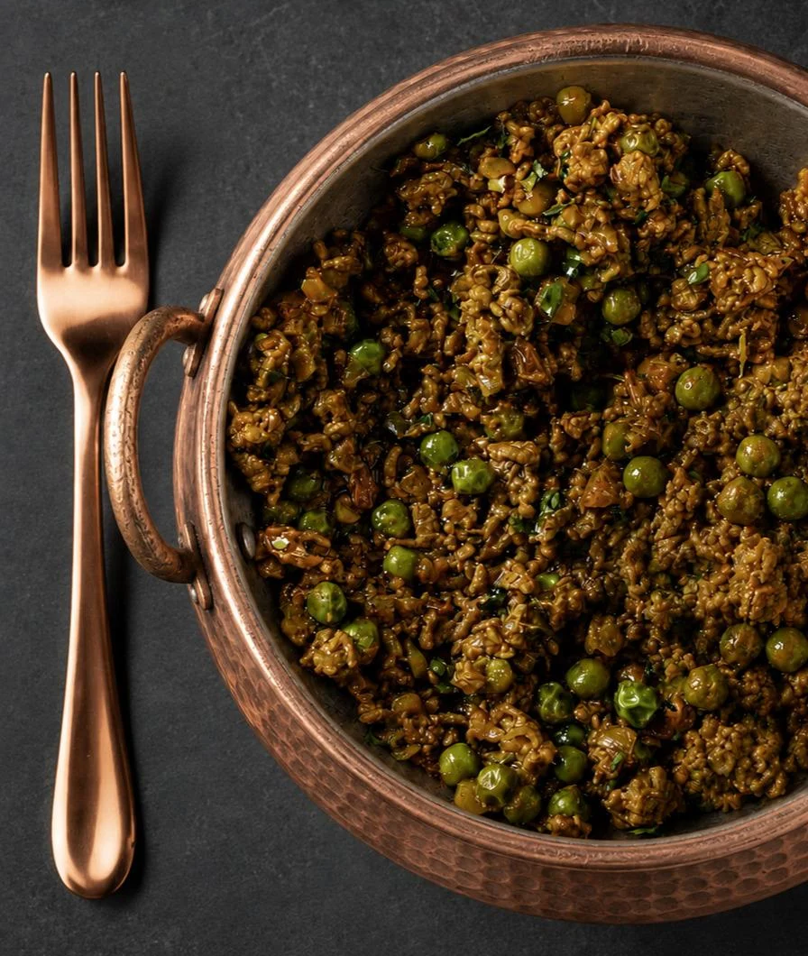 Authentic Punjabi Keema, slowly roasted over a low flame with traditional Punjabi spices, chilies, onions, and tomatoes. This is traditionally served with roti or paranthas