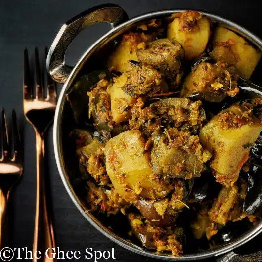 Savory stir fried potatoes and eggplant