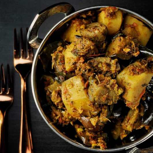 Savory stir fried potatoes and eggplant