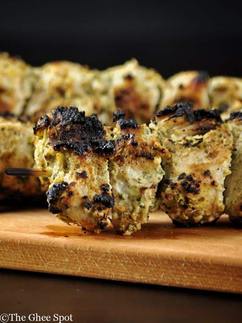 Delicious marinated and grilled chicken kebabs.